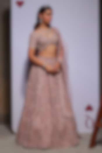 Blush Pink Organza & Tulle Mesh Embellished Bridal Lehenga Set by Divya Aggarwal at Pernia's Pop Up Shop