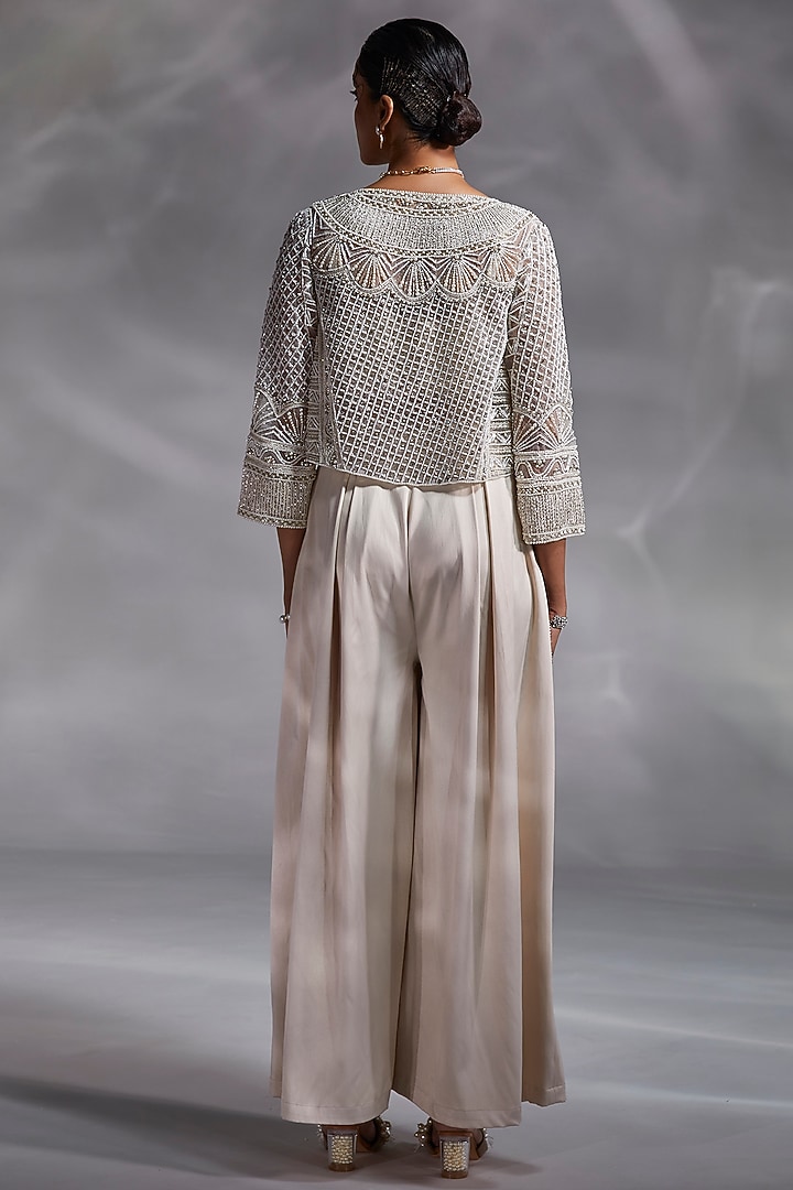 Off-White Embellished Jacket Set by Divya Aggarwal at Pernia's Pop Up Shop
