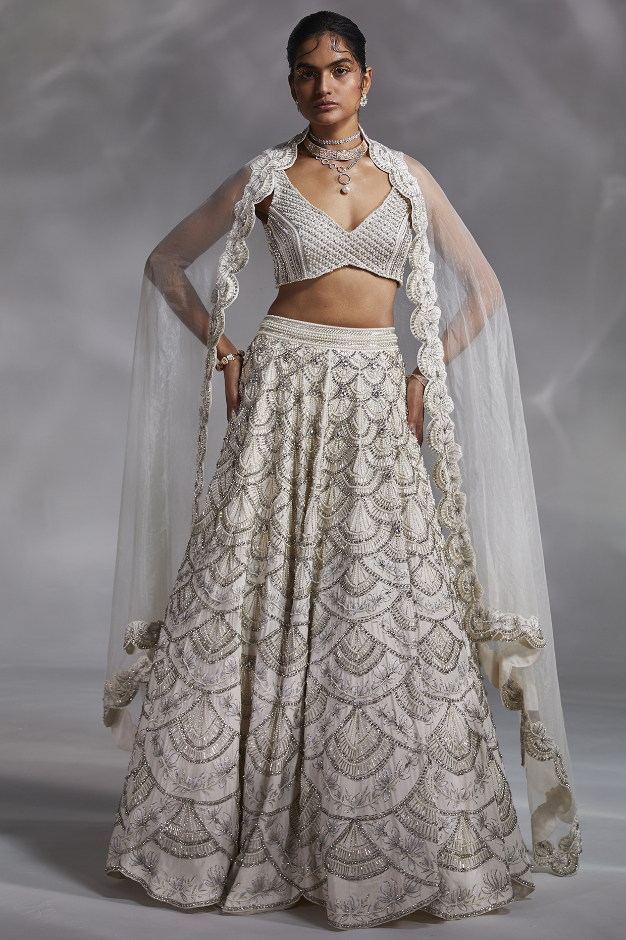 Off-White Embellished Bridal Lehenga Set by Divya Aggarwal at Pernia's Pop Up Shop