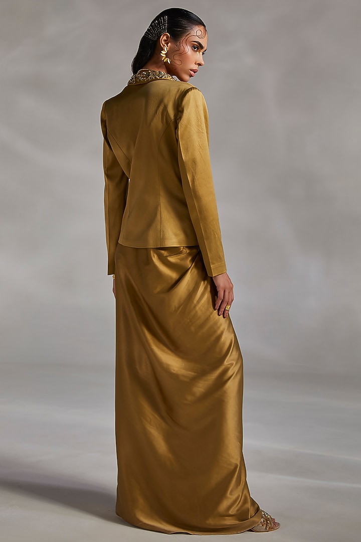 Ecru Olive Satin Draped Skirt Set by Divya Aggarwal at Pernia's Pop Up Shop