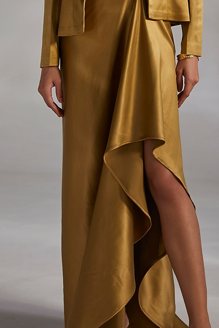 Ecru Olive Satin Draped Skirt Set by Divya Aggarwal at Pernia's Pop Up Shop
