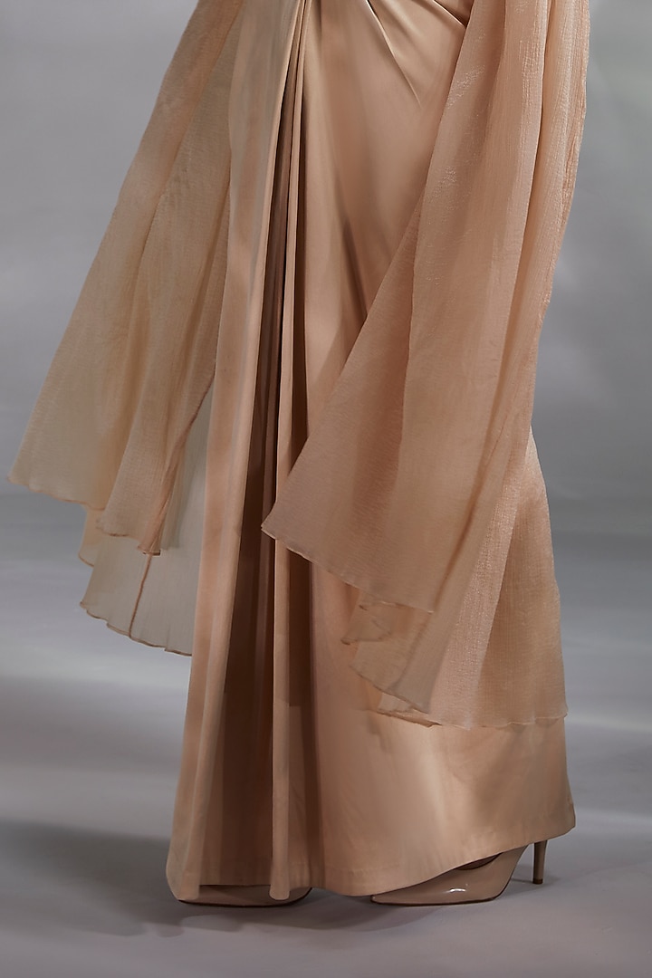 Beige Crushed Organza Hand Embroidered Cape Set by Divya Aggarwal at Pernia's Pop Up Shop