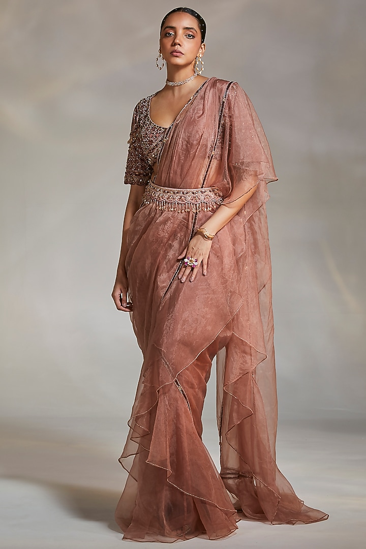 Mauve Organza Reception Saree Set by Divya Aggarwal at Pernia's Pop Up Shop
