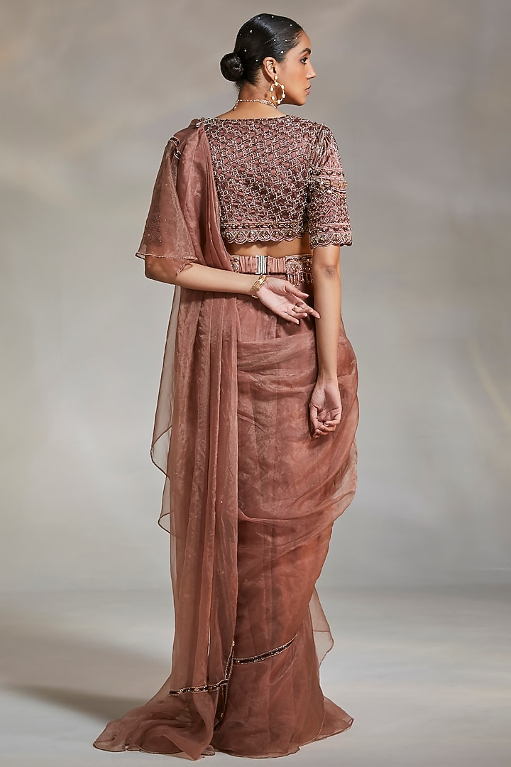 Mauve Organza Reception Saree Set by Divya Aggarwal at Pernia's Pop Up Shop
