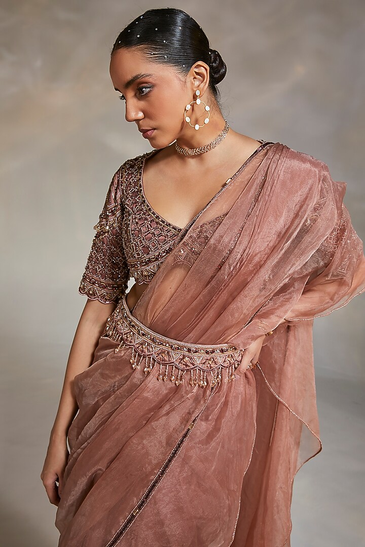 Mauve Organza Reception Saree Set by Divya Aggarwal at Pernia's Pop Up Shop