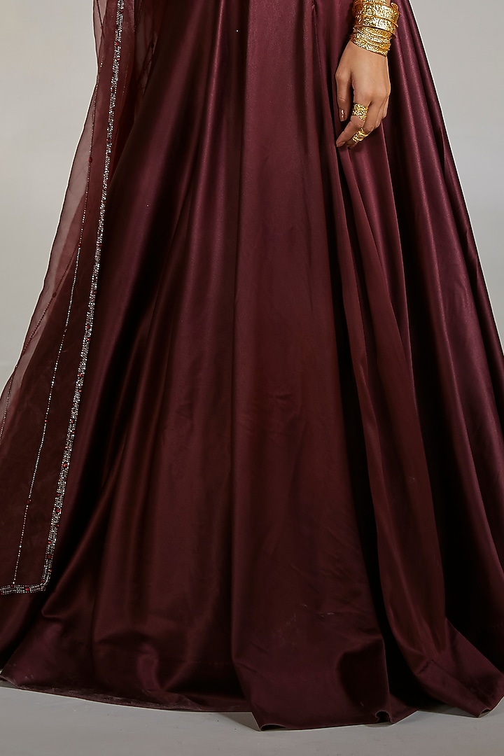 Wine Hand Embroidered Wedding Lehenga Set by Divya Aggarwal at Pernia's Pop Up Shop
