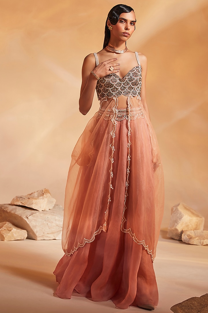 Light Coral Hand Embroidered Pant Set by Divya Aggarwal at Pernia's Pop Up Shop