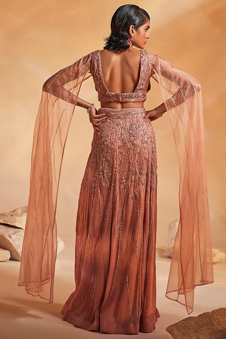Light Coral Hand Embroidered Skirt Set by Divya Aggarwal at Pernia's Pop Up Shop