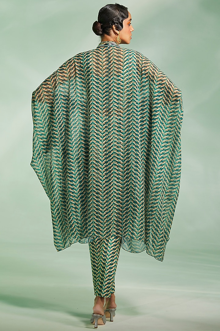 Green Printed Kaftan Set by Divya Aggarwal at Pernia's Pop Up Shop
