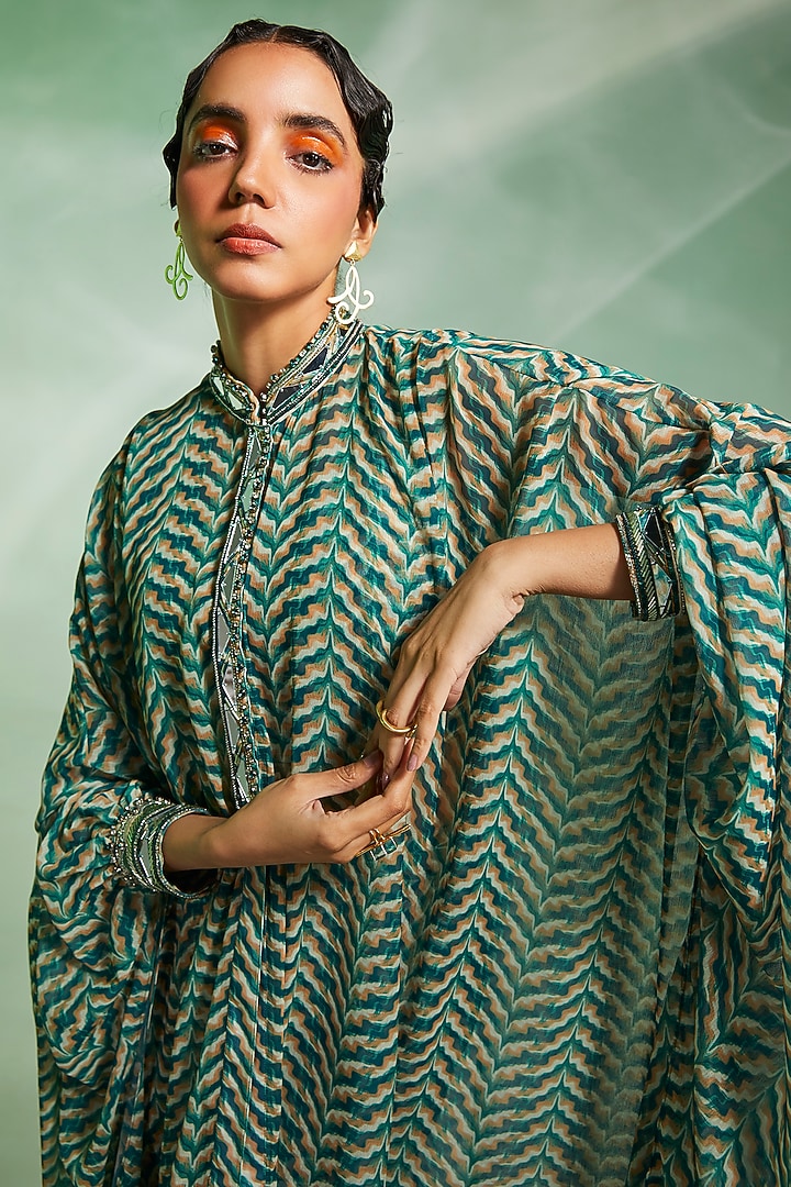 Green Printed Kaftan Set by Divya Aggarwal at Pernia's Pop Up Shop