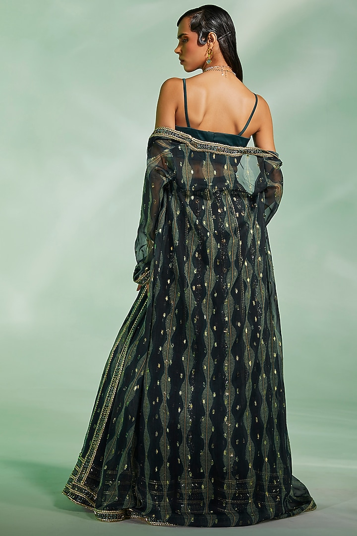 Dark Green Embroidered Jacket Wedding Lehenga Set by Divya Aggarwal at Pernia's Pop Up Shop