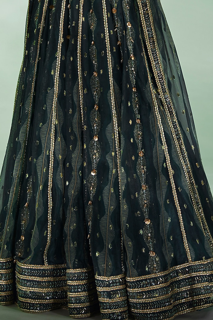 Dark Green Embroidered Jacket Wedding Lehenga Set by Divya Aggarwal at Pernia's Pop Up Shop