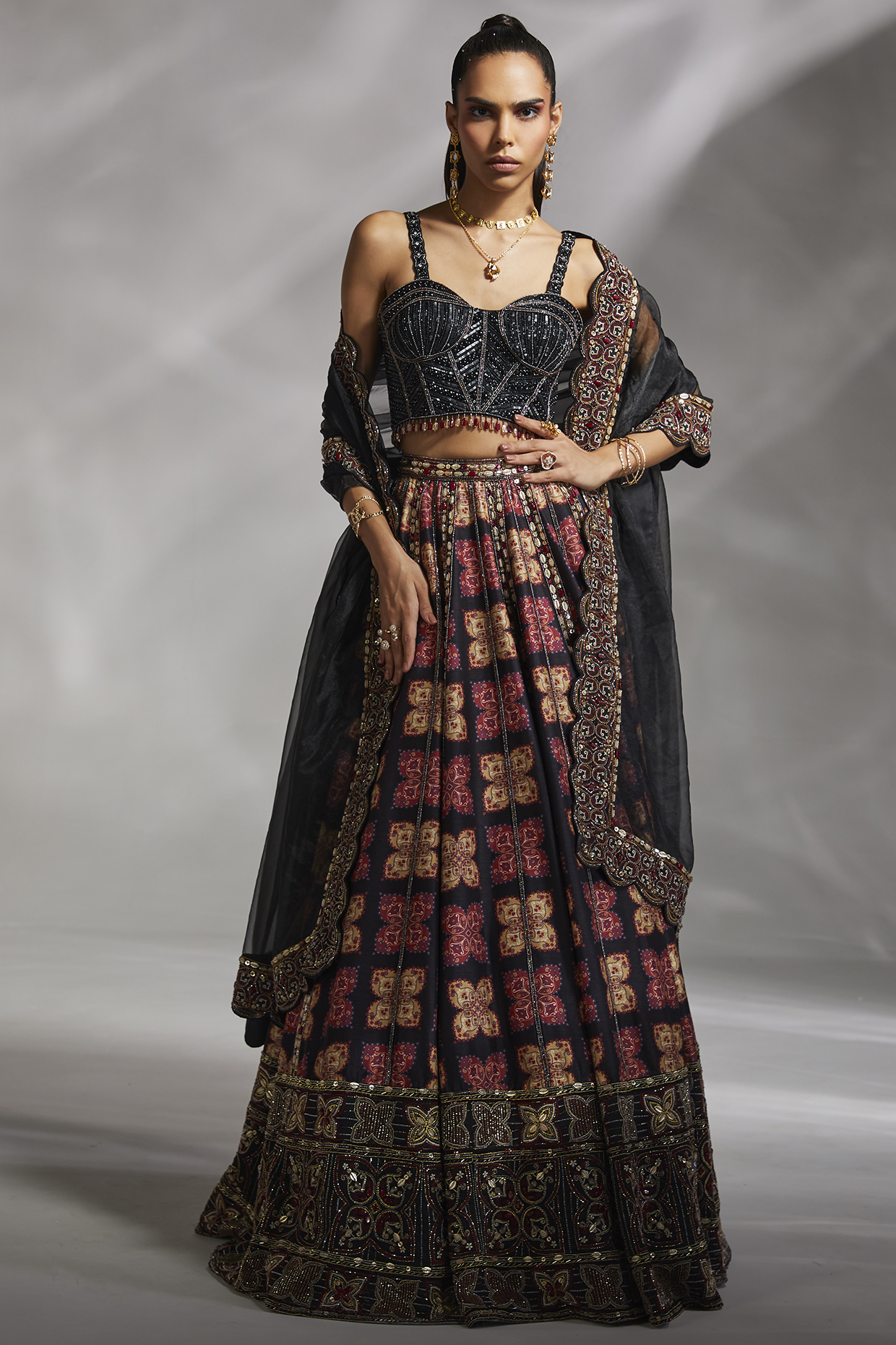 Black Hand Embellished Bridal Lehenga Set by Divya Aggarwal at Pernia's Pop Up Shop