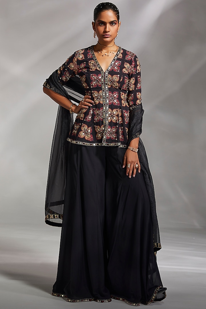 Black Georgette Bridal Sharara Set by Divya Aggarwal at Pernia's Pop Up Shop