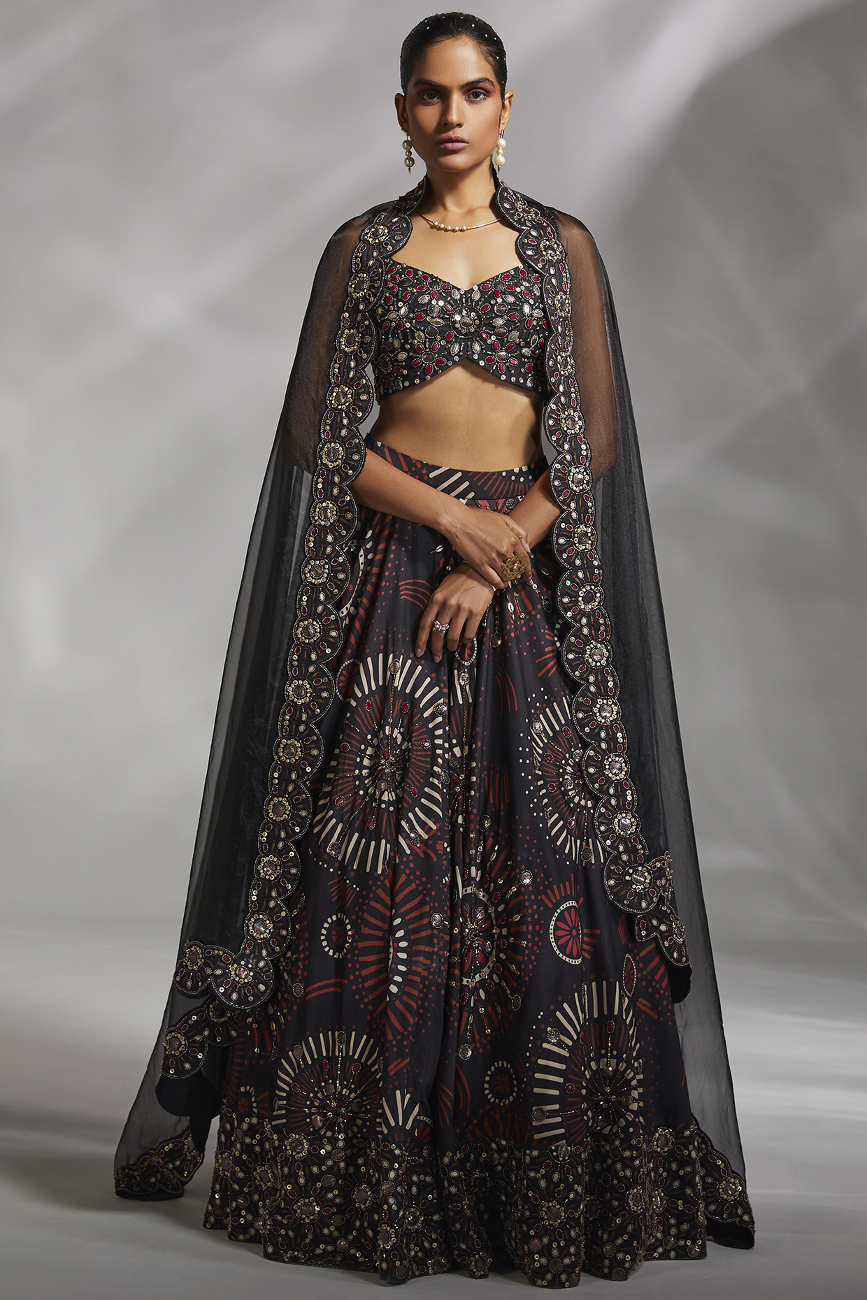 Black Printed & Embellished Bridal Lehenga Set by Divya Aggarwal at Pernia's Pop Up Shop