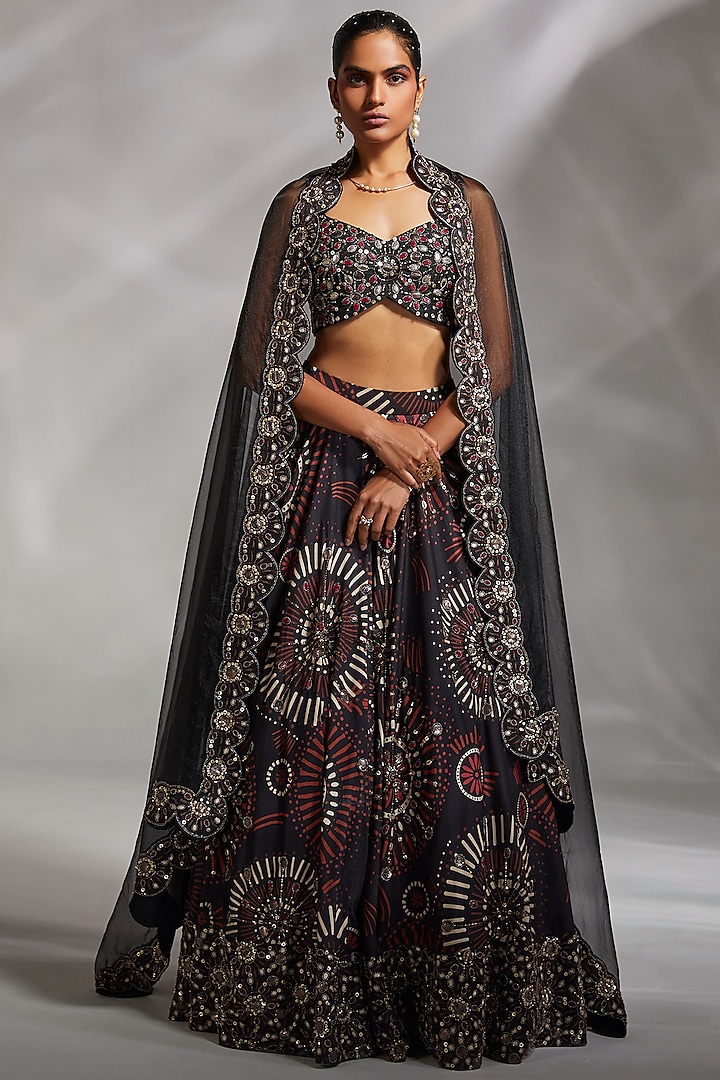 Black Printed & Embellished Bridal Lehenga Set by Divya Aggarwal at Pernia's Pop Up Shop