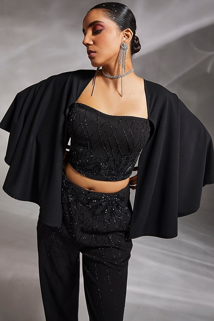Black Rough Interlock Pant Set by Divya Aggarwal at Pernia's Pop Up Shop