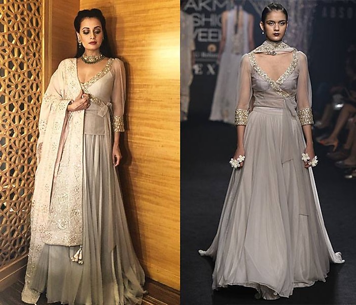 Grey kalidaar embroidered lehenga and wrap blouse set available only at Pernia's Pop Up Shop.