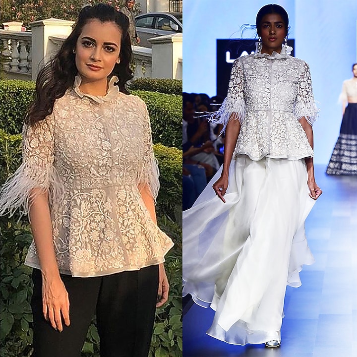 Ivory floral embroidered peplum with sharara pants available only at Pernia's Pop Up Shop.