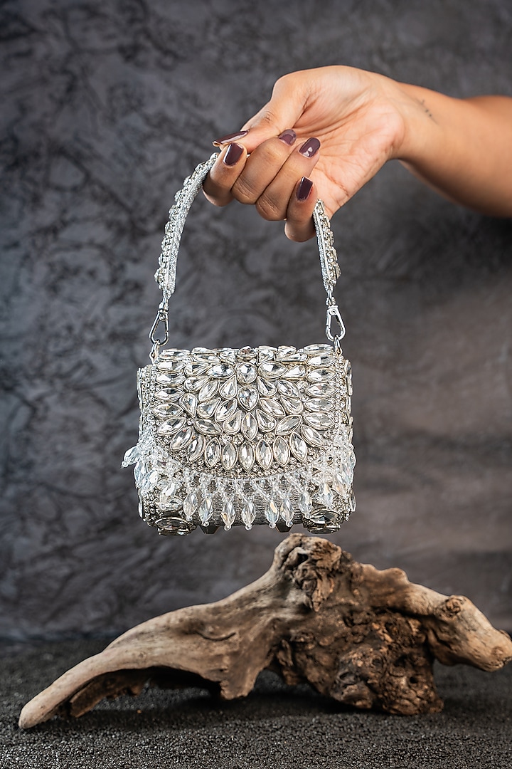 Silver Bead Embellished Clutch by Nayaab by Sonia at Pernia's Pop Up Shop