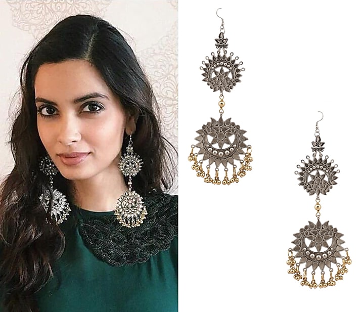Ritika Sachdeva presents Silver plated double cutwork crescent gold ghungroos earrings available only at Pernia's Pop Up Shop.