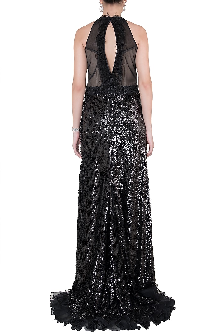 Black embroidered A-line Engagement Gown by Disha Kahai at Pernia's Pop Up Shop
