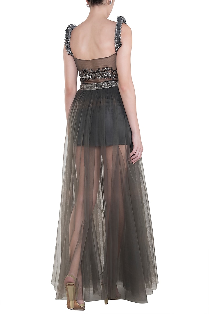 Steel grey embroidered gown by Disha Kahai at Pernia's Pop Up Shop