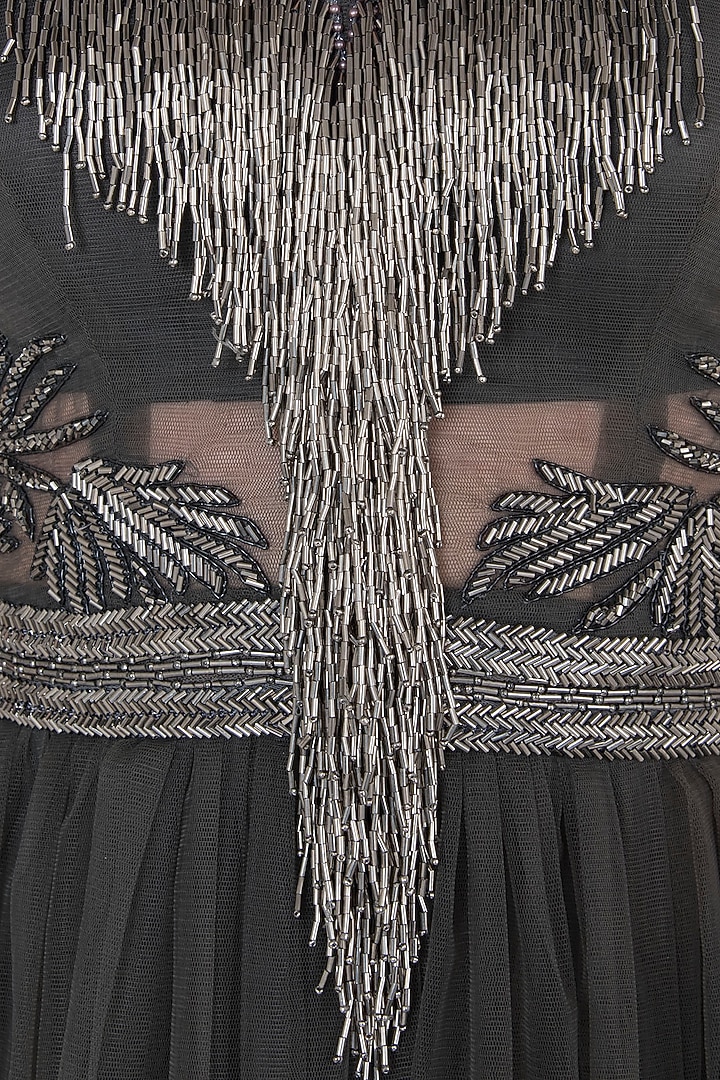 Steel grey embroidered gown by Disha Kahai at Pernia's Pop Up Shop