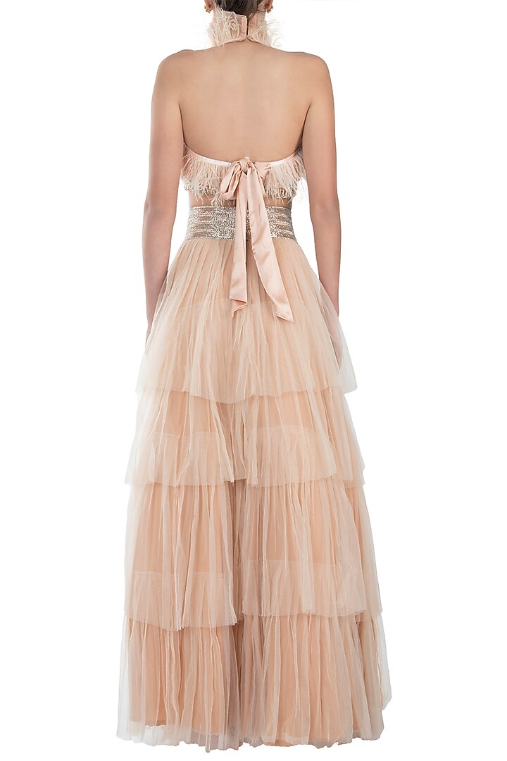 Peach embroidered Wedding Lehenga set by Disha Kahai at Pernia's Pop Up Shop