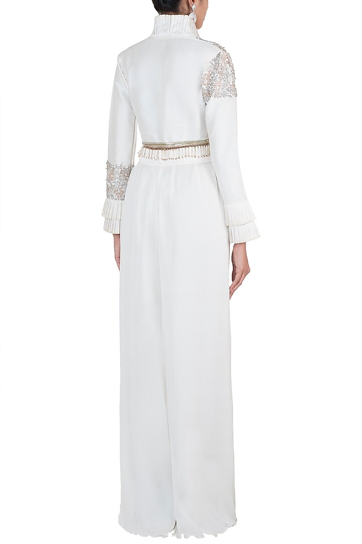 Ivory embroidered jacket with palazzo pants by Disha Kahai at Pernia's Pop Up Shop