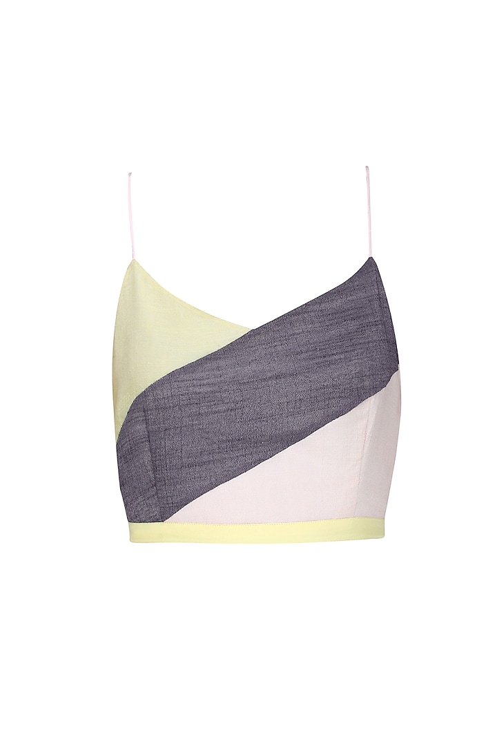 Steel grey, daffodil yellow and blus pink crop top with overjacket available only at Pernia's Pop Up Shop.