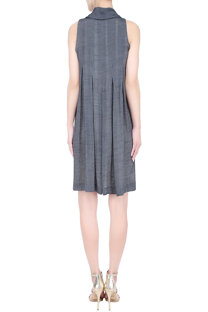 Yellow and grey box pleated knee length dress available only at Pernia's Pop Up Shop.
