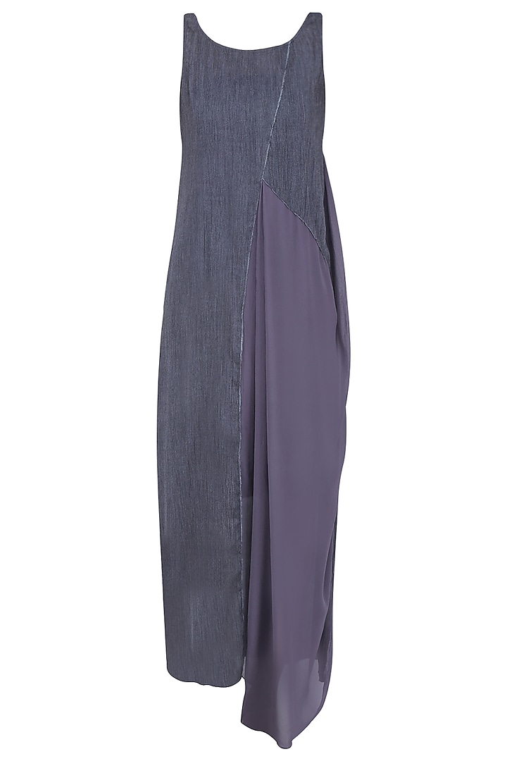 Grey Drape Panelled Long Maxi Dress by Diksha Khanna