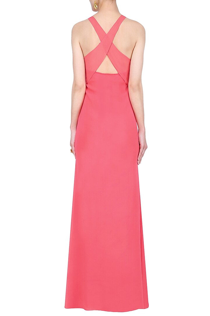 Coral sheer inserts and high slit maxi dress available only at Pernia's Pop Up Shop.