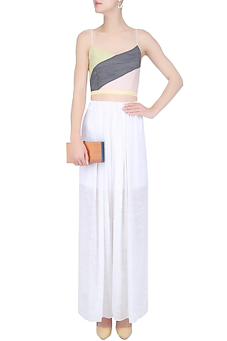 Ivory Box Pleated Trouser Pants by Diksha Khanna
