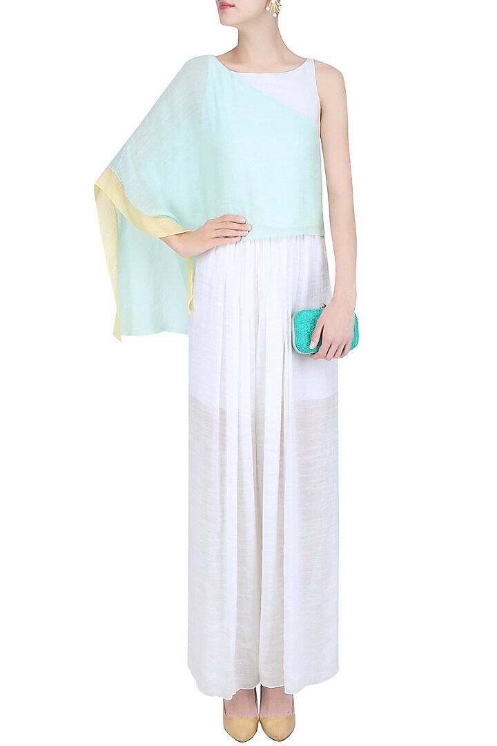 Mint green and ivory extended one shoulder crop top available only at Pernia's Pop Up Shop.