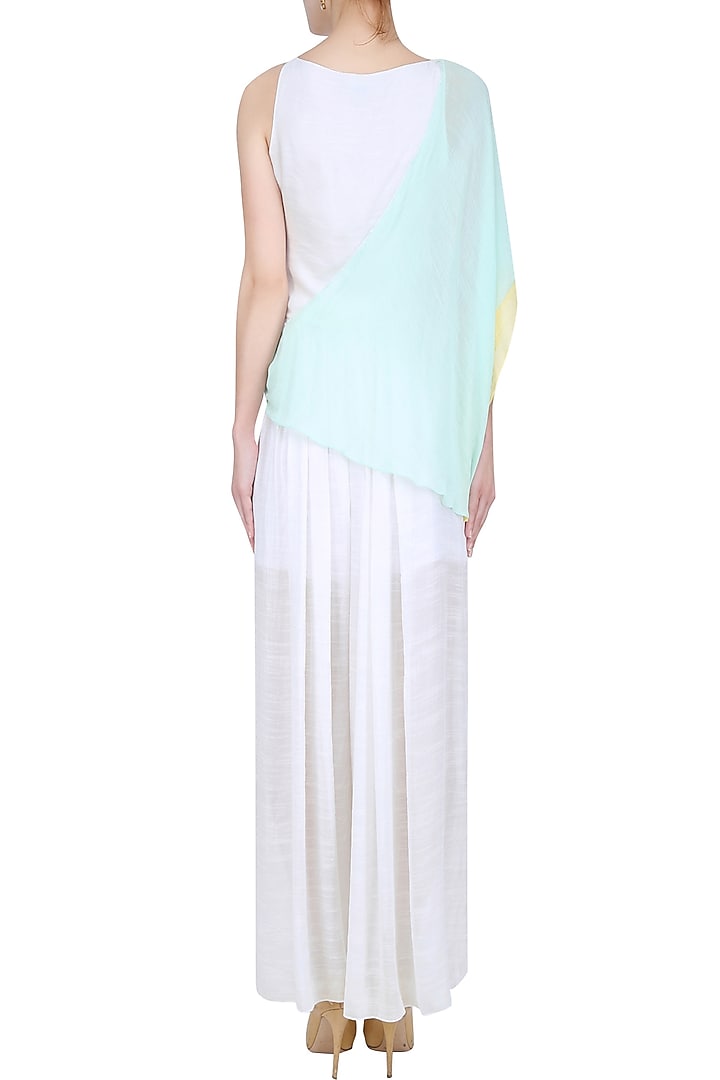 Mint green and ivory extended one shoulder crop top available only at Pernia's Pop Up Shop.