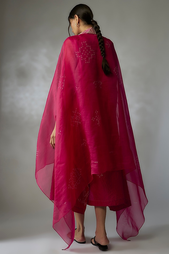 Fuchsia Mulberry Silk Bandhani Cocktail Dress With Cape by Divyam Mehta at Pernia's Pop Up Shop