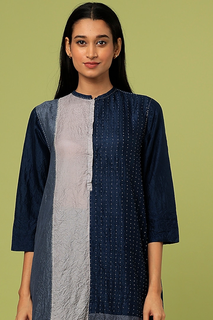 Blue Mulberry Silk Kurta Set by Divyam Mehta at Pernia's Pop Up Shop