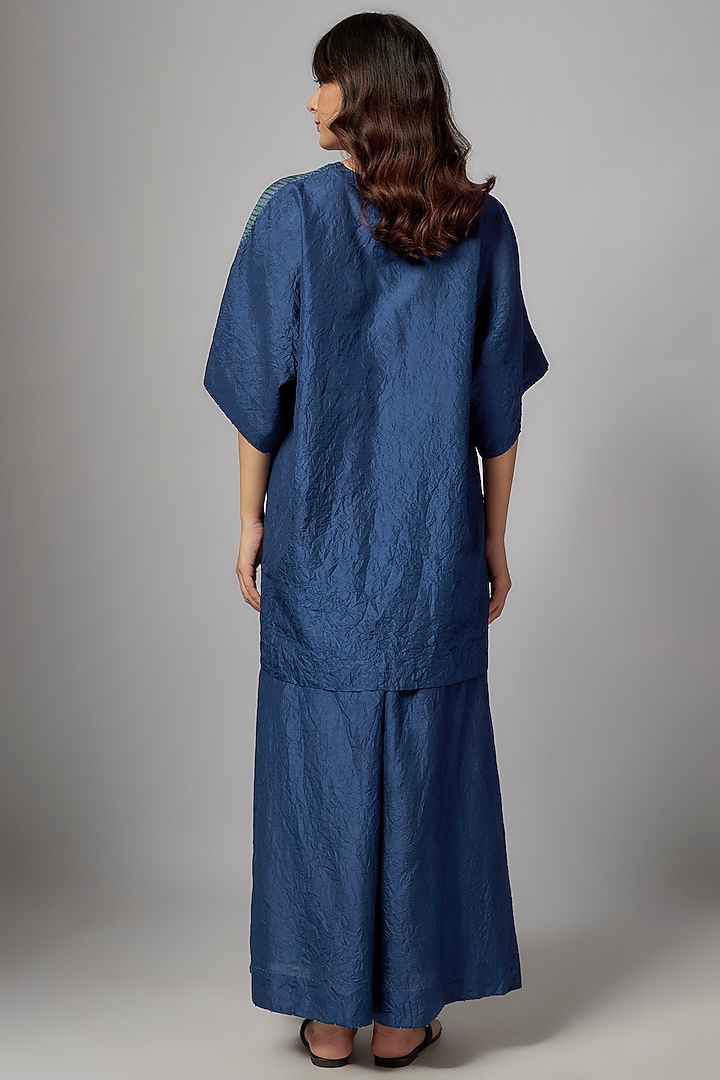 Teal Mulberry Silk Hand-Dyed Shibori Co-Ord Set by Divyam Mehta at Pernia's Pop Up Shop