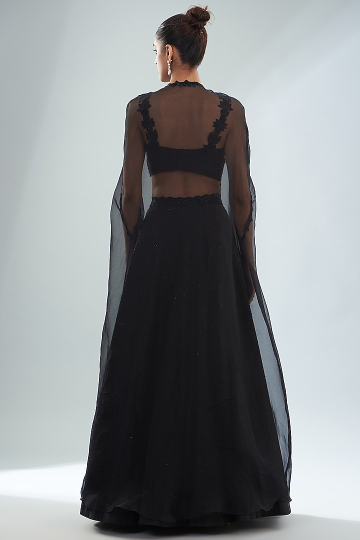 Black Organza Hand Embroidered Cape Set by Disha Patil at Pernia's Pop Up Shop