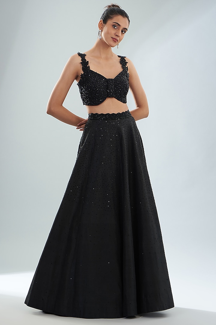 Black Organza Hand Embroidered Cape Set by Disha Patil at Pernia's Pop Up Shop