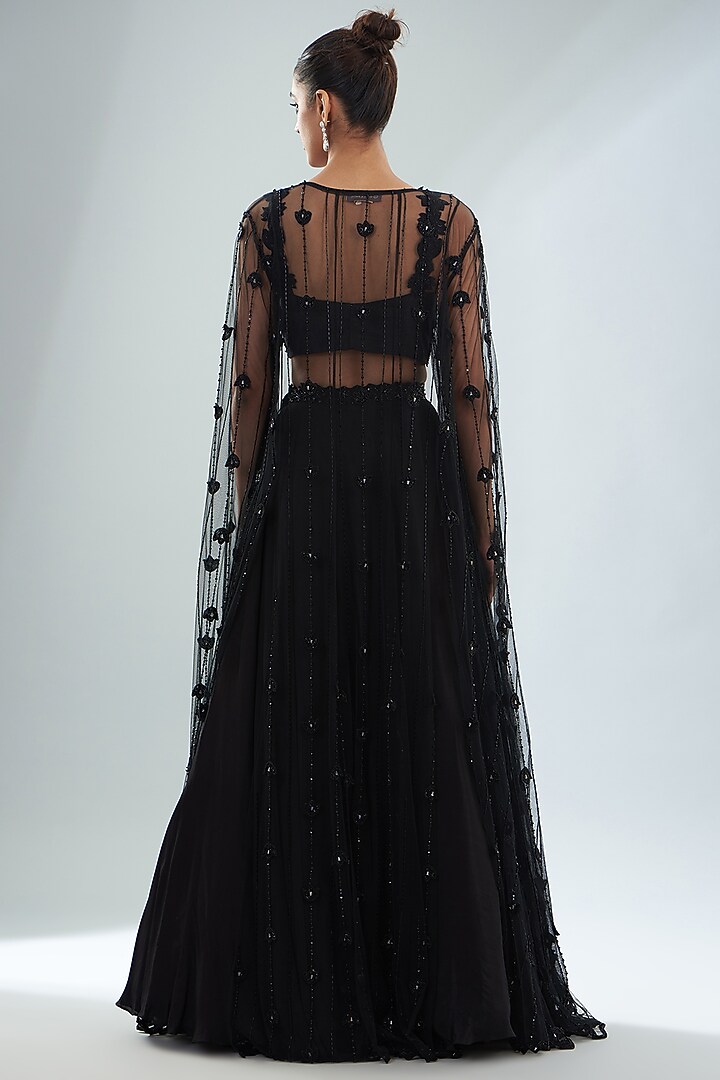 Black Net Embellished Jacket Set by Disha Patil at Pernia's Pop Up Shop