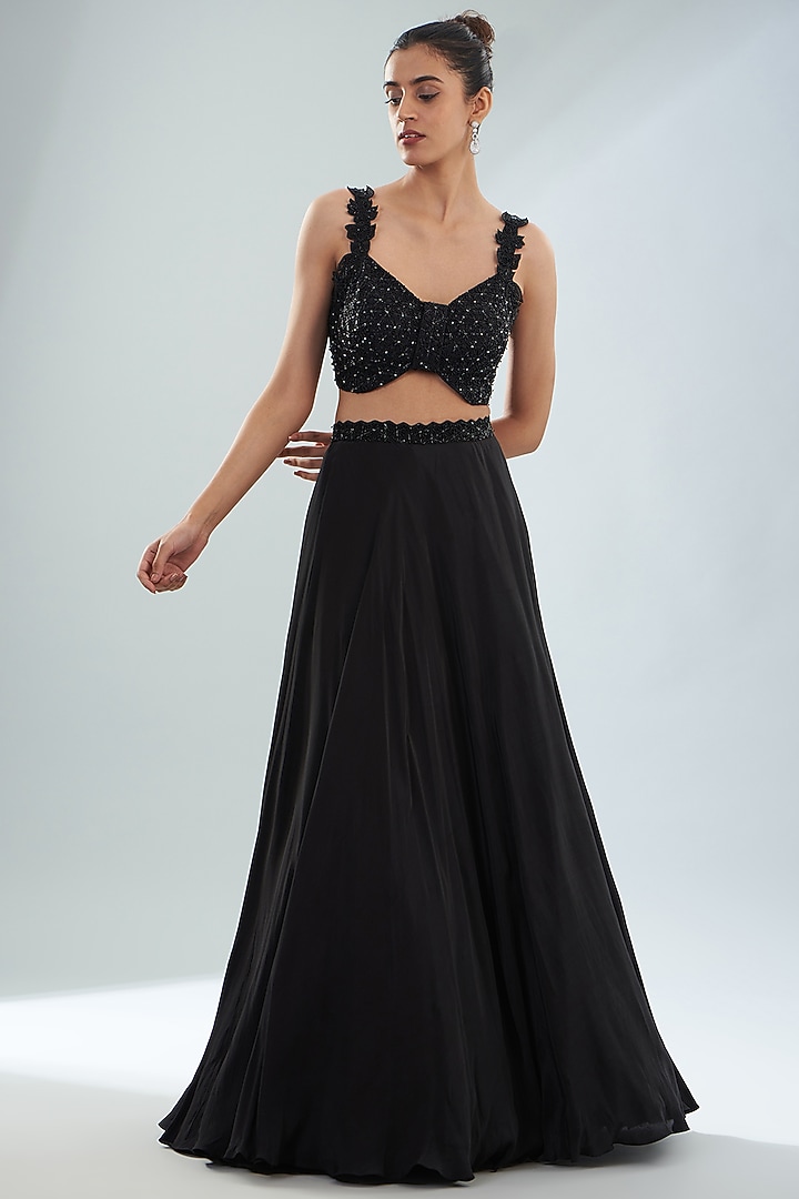 Black Net Embellished Jacket Set by Disha Patil at Pernia's Pop Up Shop