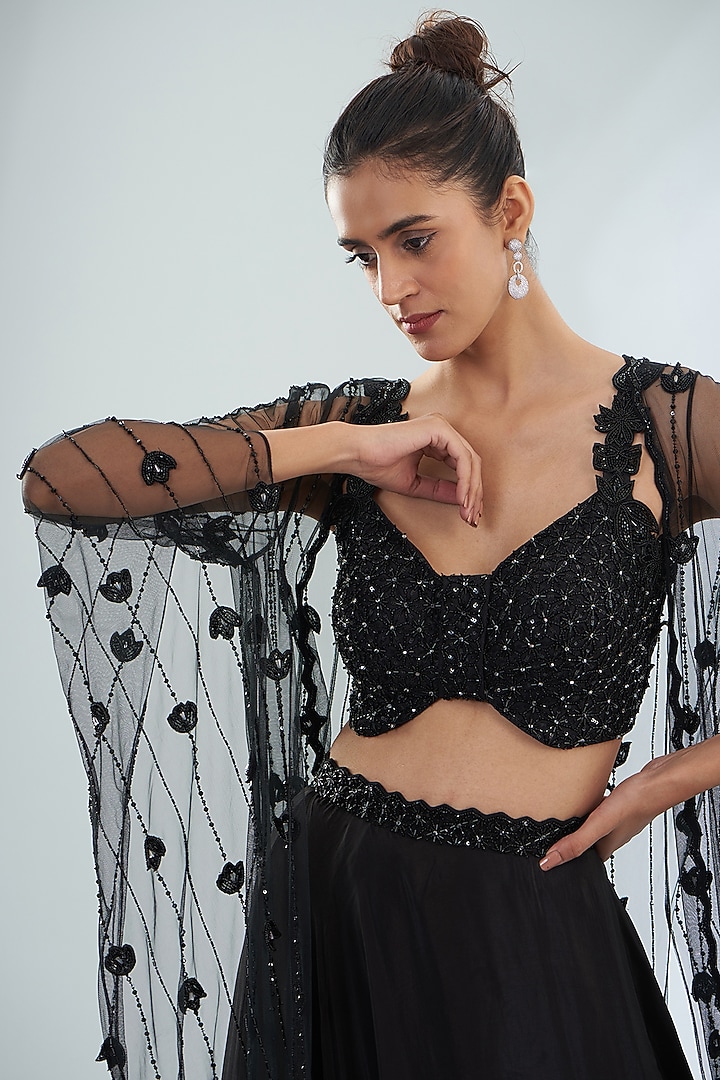 Black Net Embellished Jacket Set by Disha Patil at Pernia's Pop Up Shop