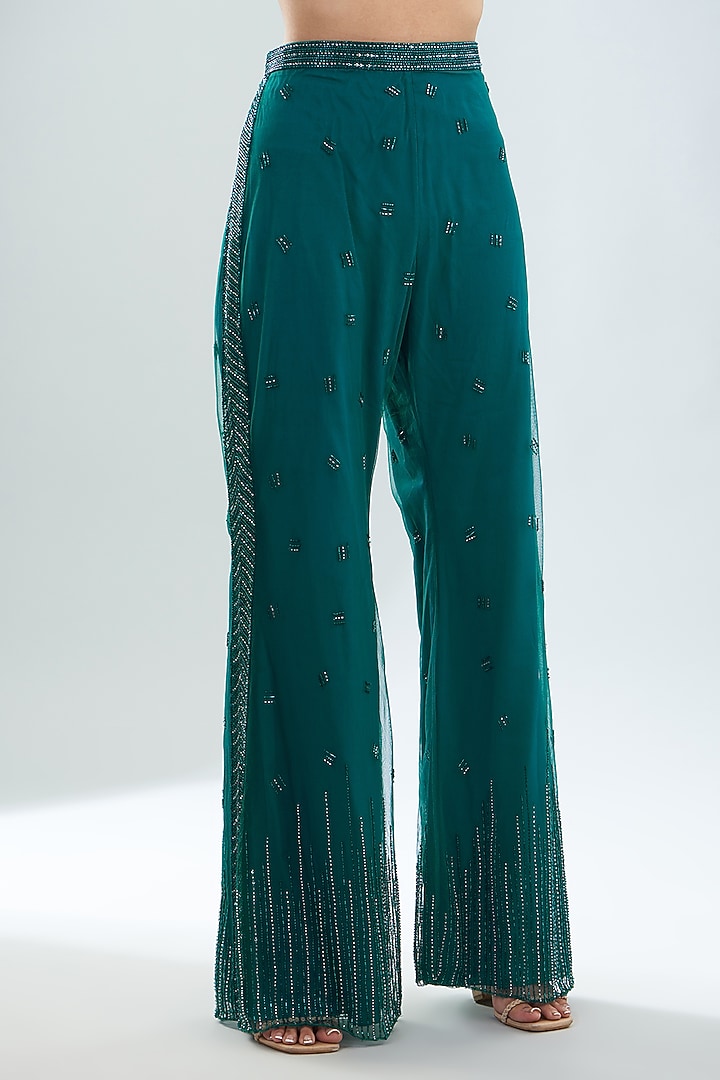 Emerald Green Crepe Embellished Short Jacket Set by Disha Patil at Pernia's Pop Up Shop