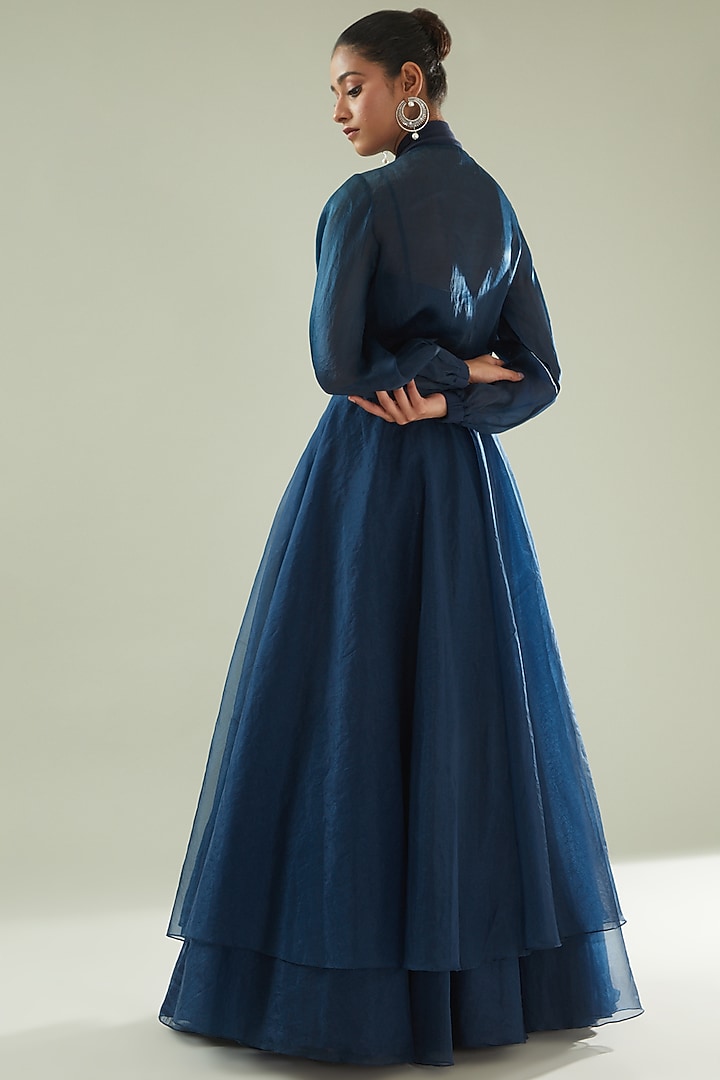 Midnight Blue Organza Skirt Set by Disha Patil at Pernia's Pop Up Shop