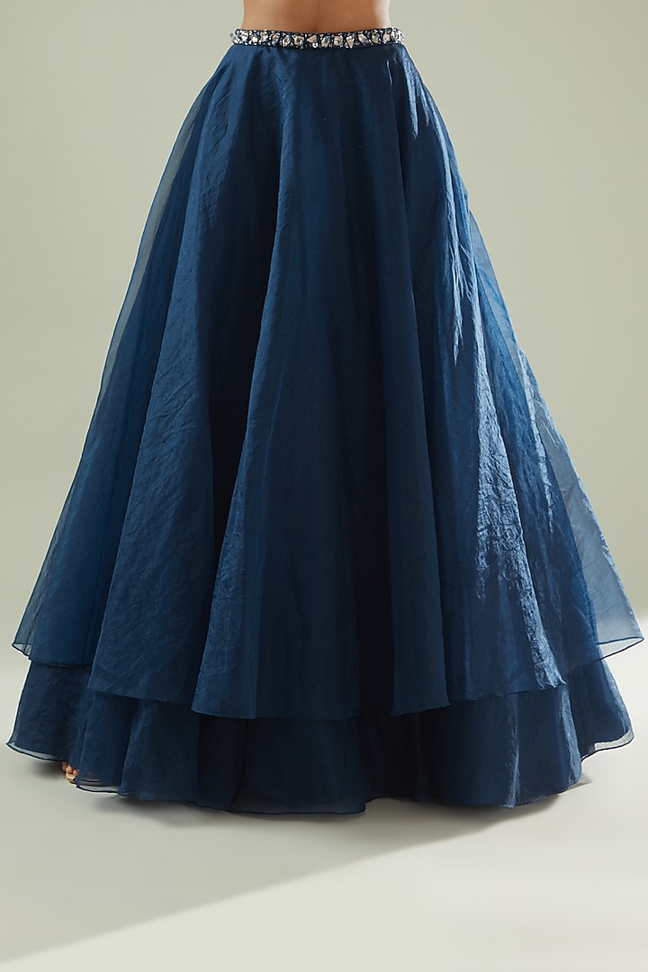 Midnight Blue Organza Skirt Set by Disha Patil at Pernia's Pop Up Shop