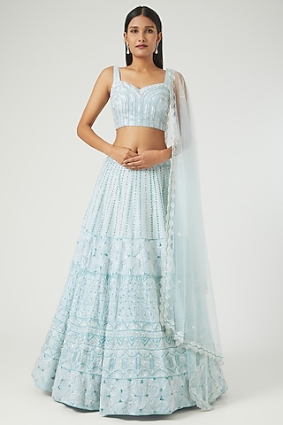 Powder Blue Lehenga Set With Embroidery by Disha Patil