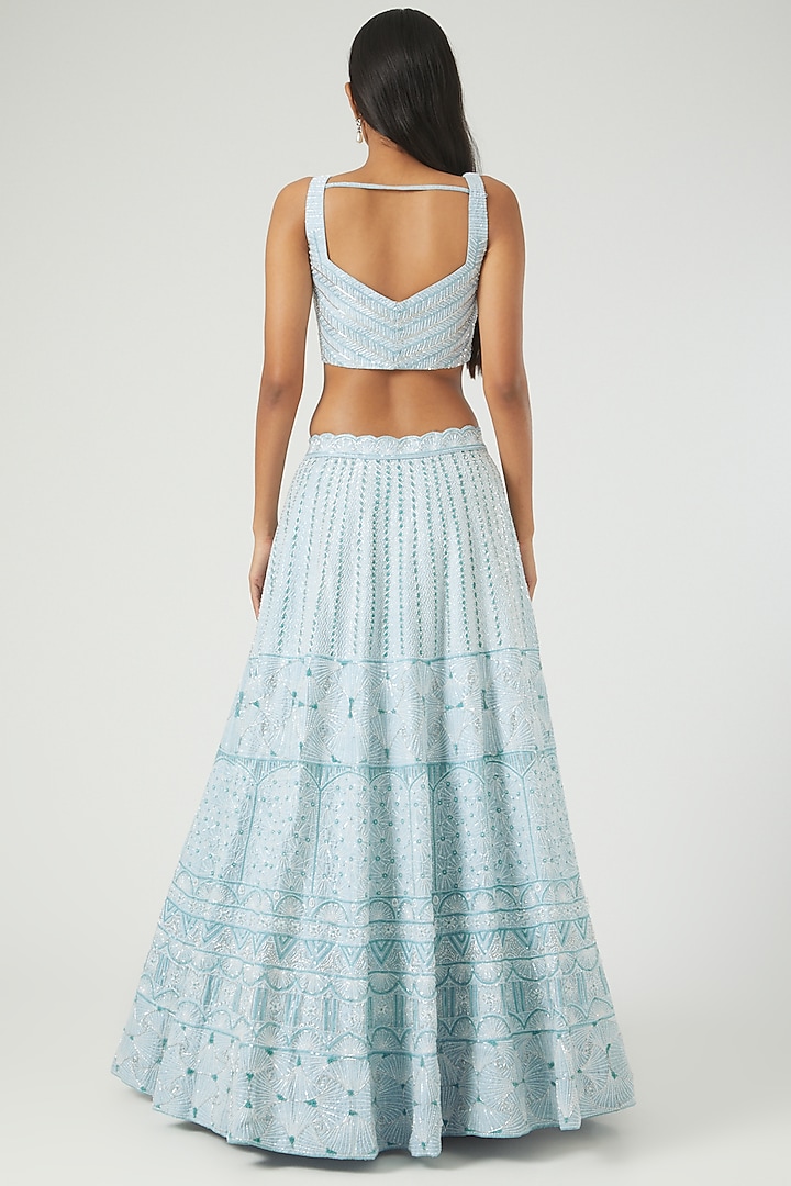 Powder Blue Bridal Lehenga Set With Embroidery by Disha Patil at Pernia's Pop Up Shop